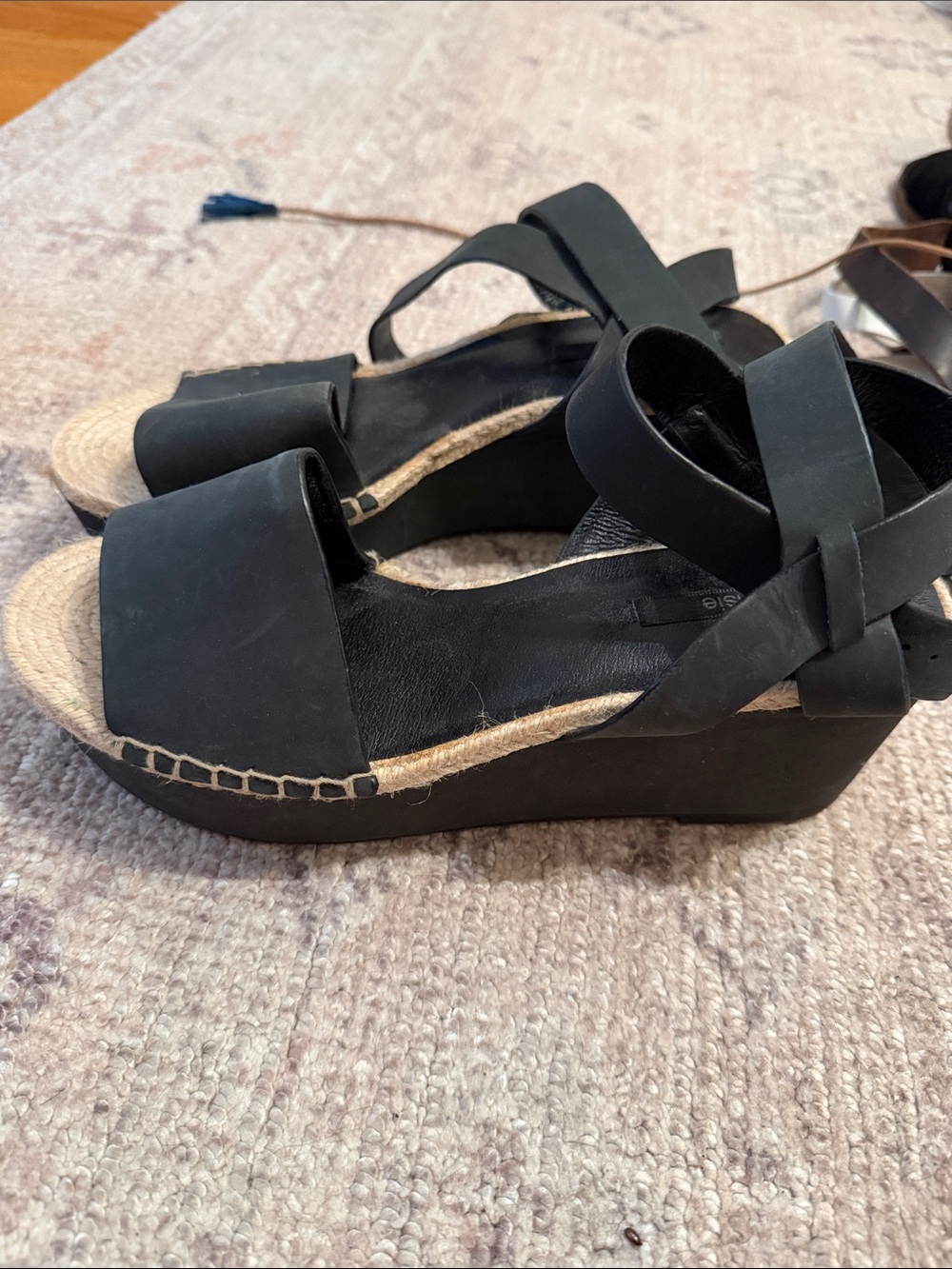 Kensie Black Espadrille Wedge Sandals with Ankle Straps